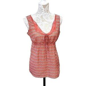 Banana Republic Coral Print Tank Top Lace Trim & Tie Women's Small